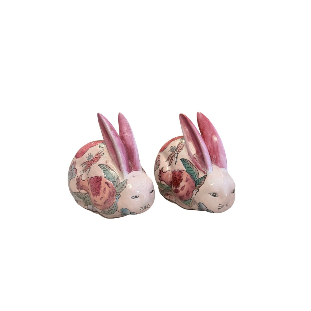 Vintage Andrea by Sadek Porcelain Rabbit Figurines Pink Bunny Pair Easter Decor